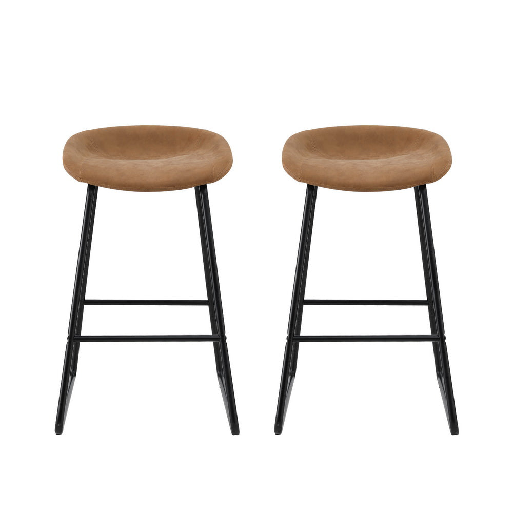 2x Bar Stools Kitchen Dining Chairs Counter Stool PU Leather Metal Brown – product image 3