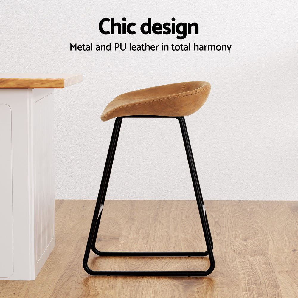 2x Bar Stools Kitchen Dining Chairs Counter Stool PU Leather Metal Brown – product image 4