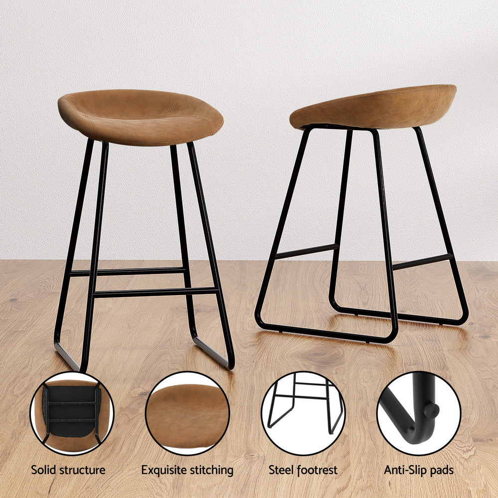 2x Bar Stools Kitchen Dining Chairs Counter Stool PU Leather Metal Brown – product image 5