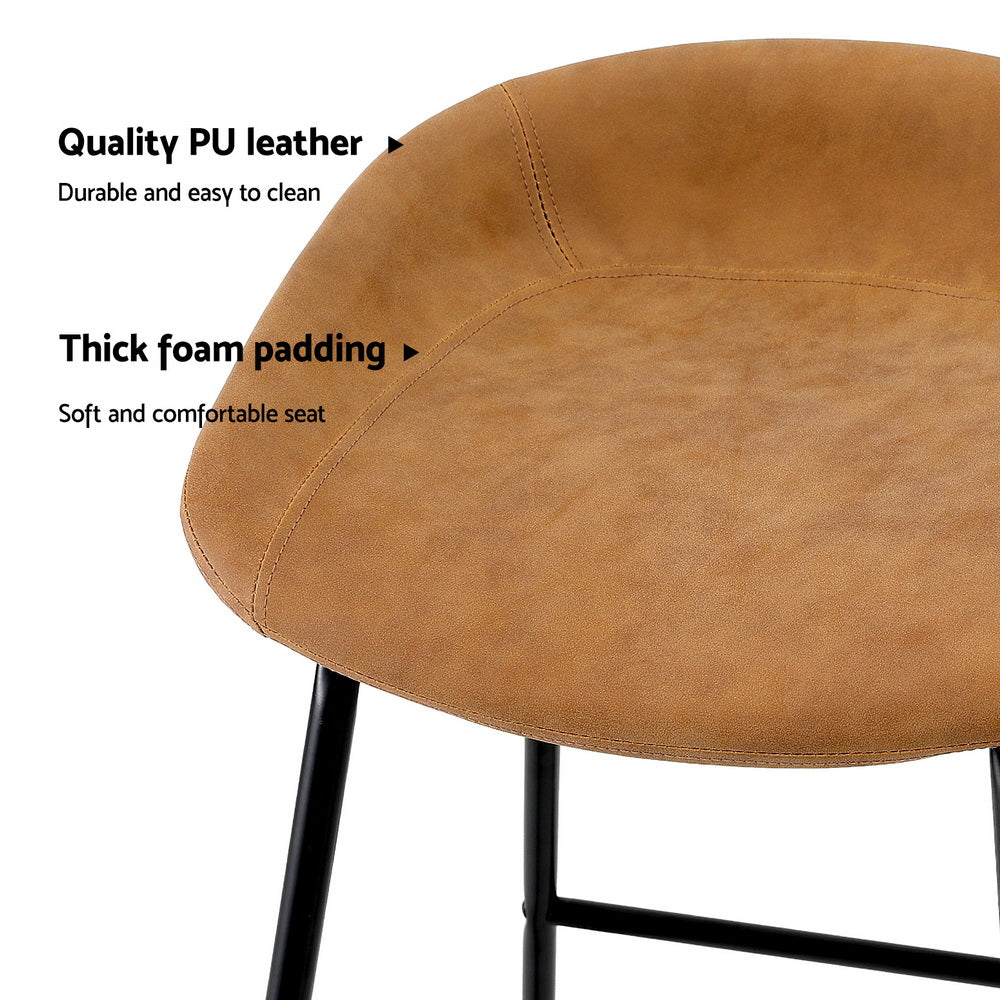 2x Bar Stools Kitchen Dining Chairs Counter Stool PU Leather Metal Brown – product image 6