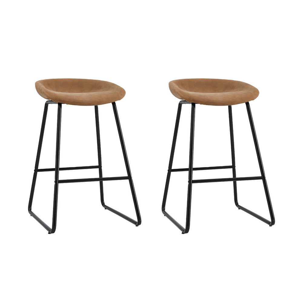 2x Bar Stools Kitchen Dining Chairs Counter Stool PU Leather Metal Brown – product image 7