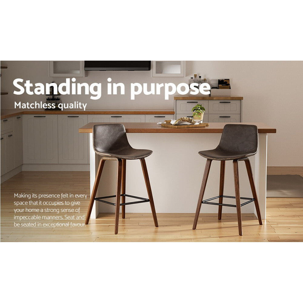 Bar Stools Kitchen Counter Barstools Leather Wooden Chairs x2 – product image 5