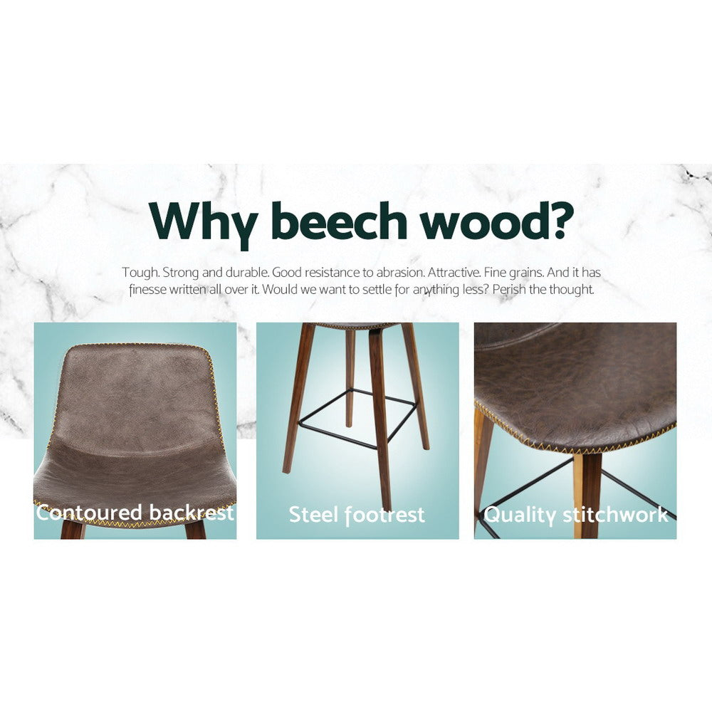 Bar Stools Kitchen Counter Barstools Leather Wooden Chairs x2 – product image 6