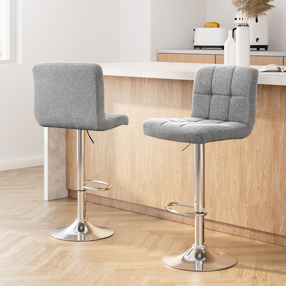 2x Bar Stools Kitchen Dining Chairs Counter Stool Gas Lift Fabric Grey – product image 1