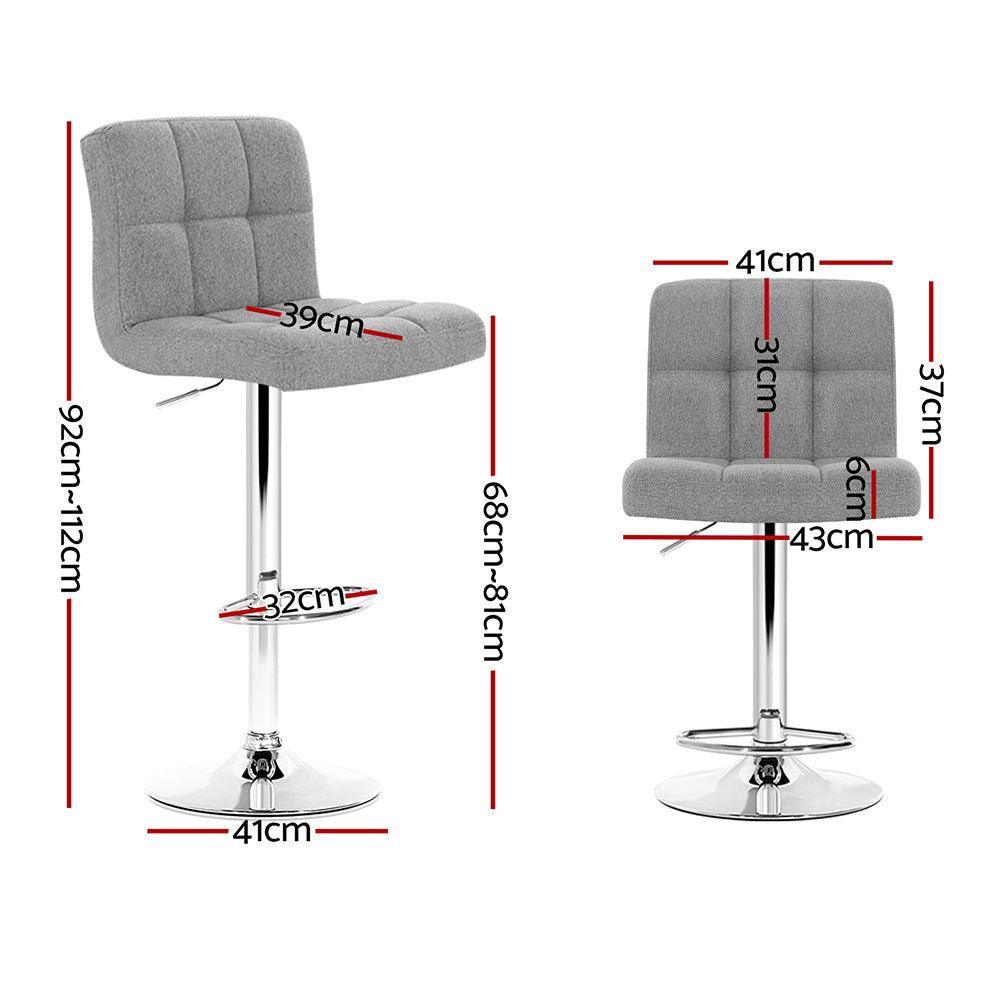 2x Bar Stools Kitchen Dining Chairs Counter Stool Gas Lift Fabric Grey – product image 2