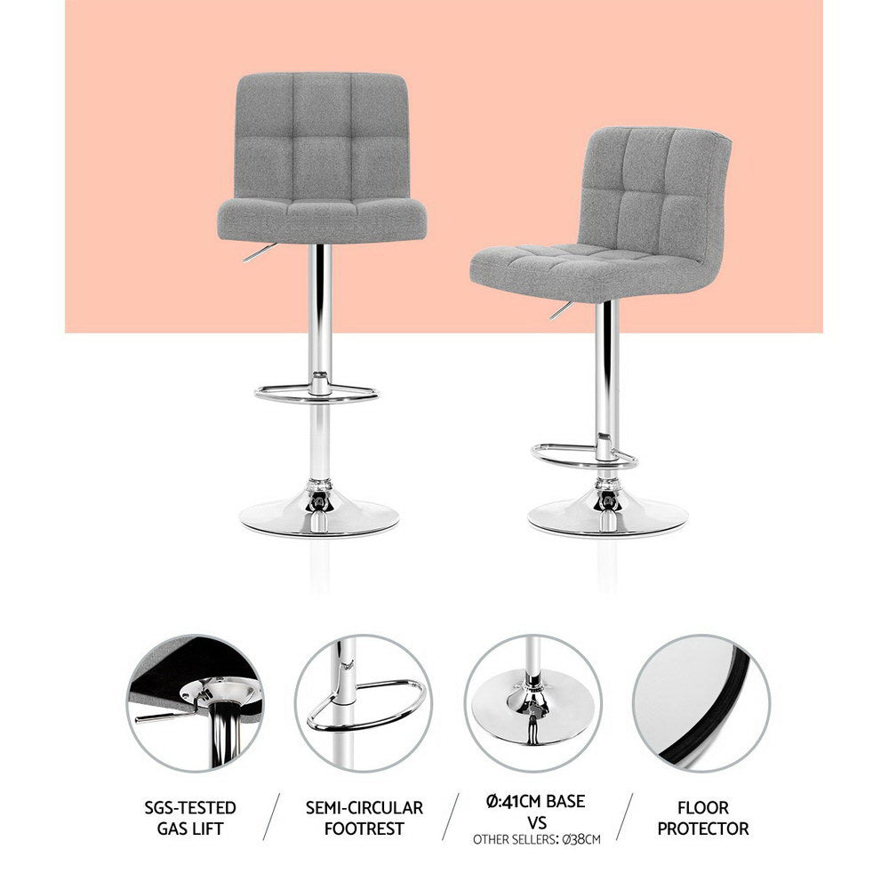 2x Bar Stools Kitchen Dining Chairs Counter Stool Gas Lift Fabric Grey – product image 4