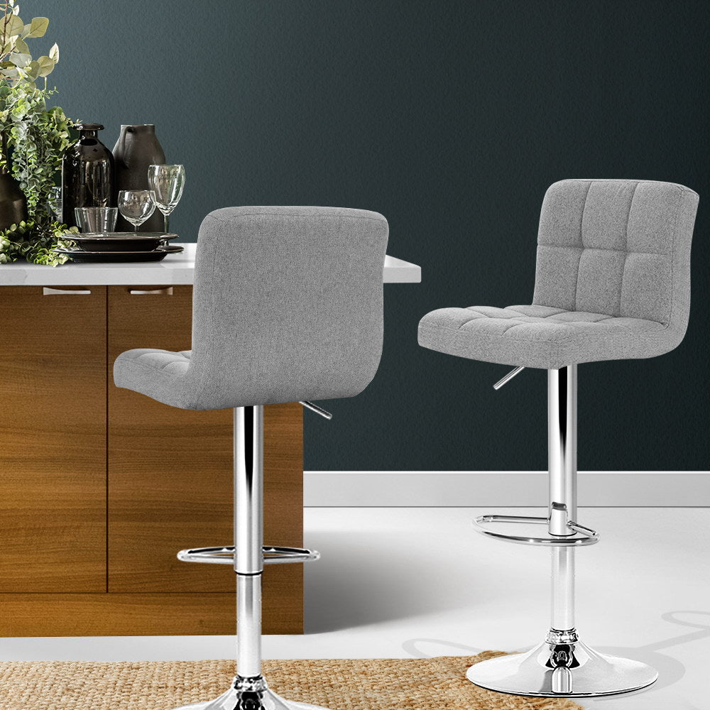 2x Bar Stools Kitchen Dining Chairs Counter Stool Gas Lift Fabric Grey – product image 7