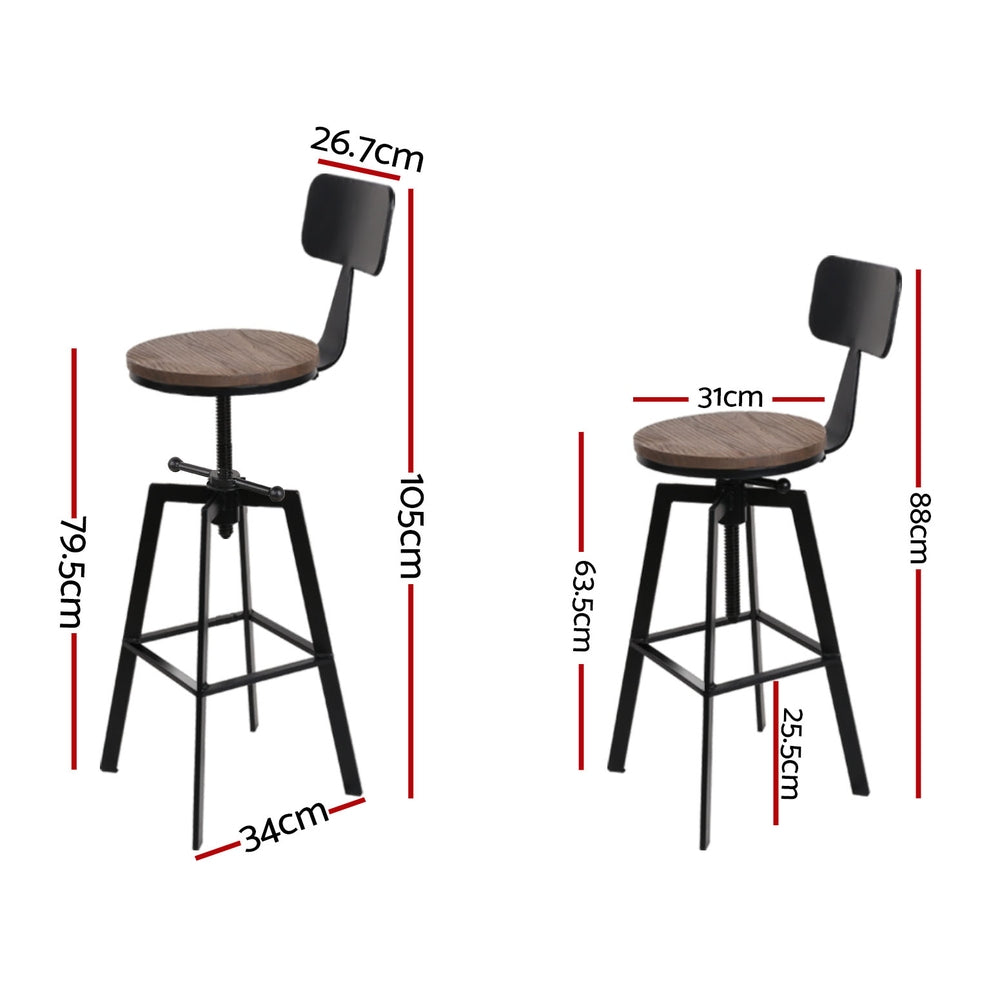 4x Bar Stools Kitchen Dining Chairs Adjustable Wood Stool w/Backrest – product image 2
