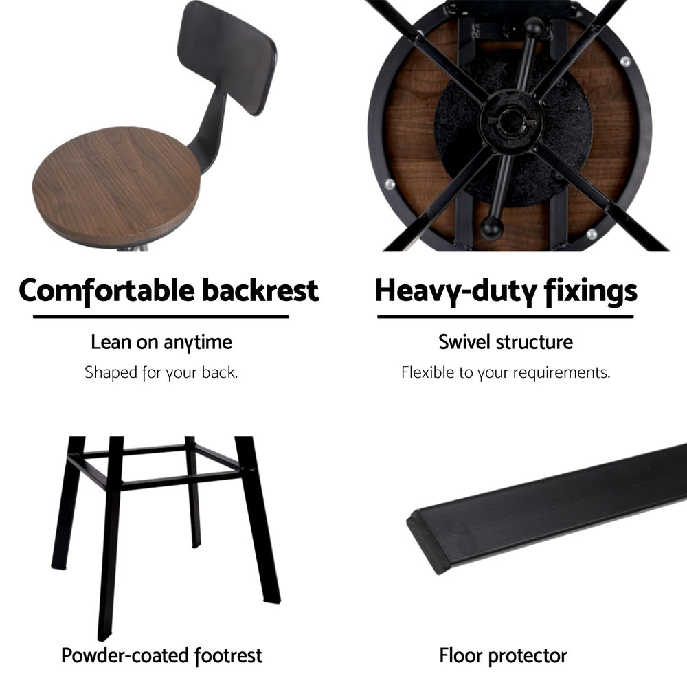 4x Bar Stools Kitchen Dining Chairs Adjustable Wood Stool w/Backrest – product image 4