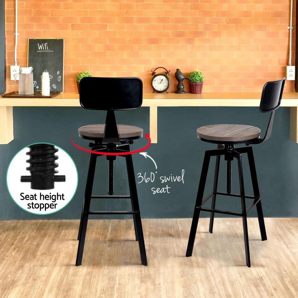 4x Bar Stools Kitchen Dining Chairs Adjustable Wood Stool w/Backrest – product image 5