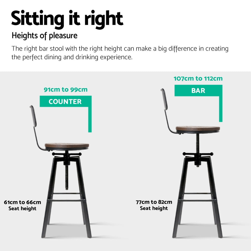 4x Bar Stools Kitchen Dining Chairs Adjustable Wood Stool w/Backrest – product image 6