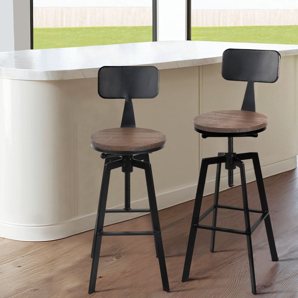 4x Bar Stools Kitchen Dining Chairs Adjustable Wood Stool w/Backrest – product image 1