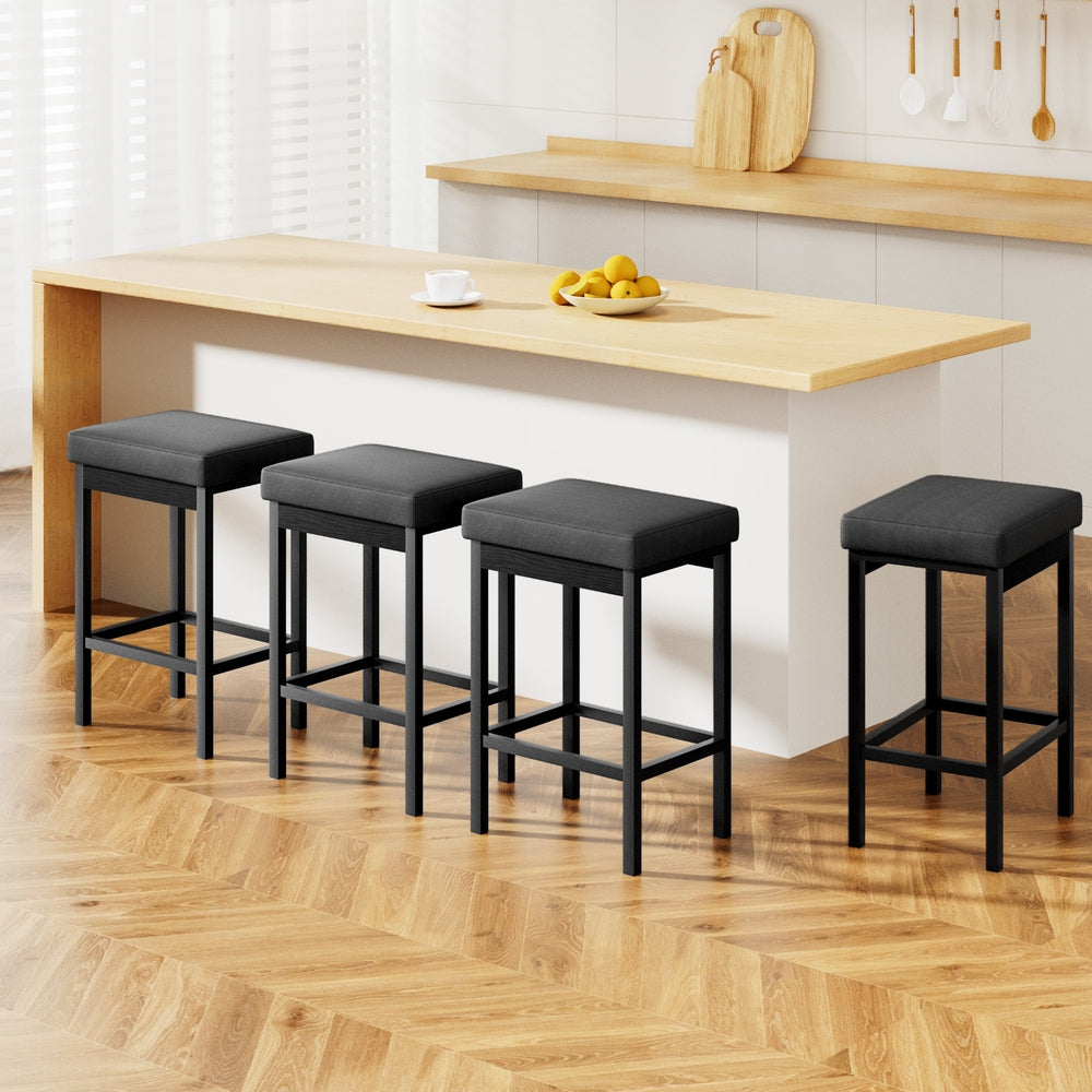 A Set of 4 Metal Bar Stools PU Seat Dining Counter Chairs – product image 1
