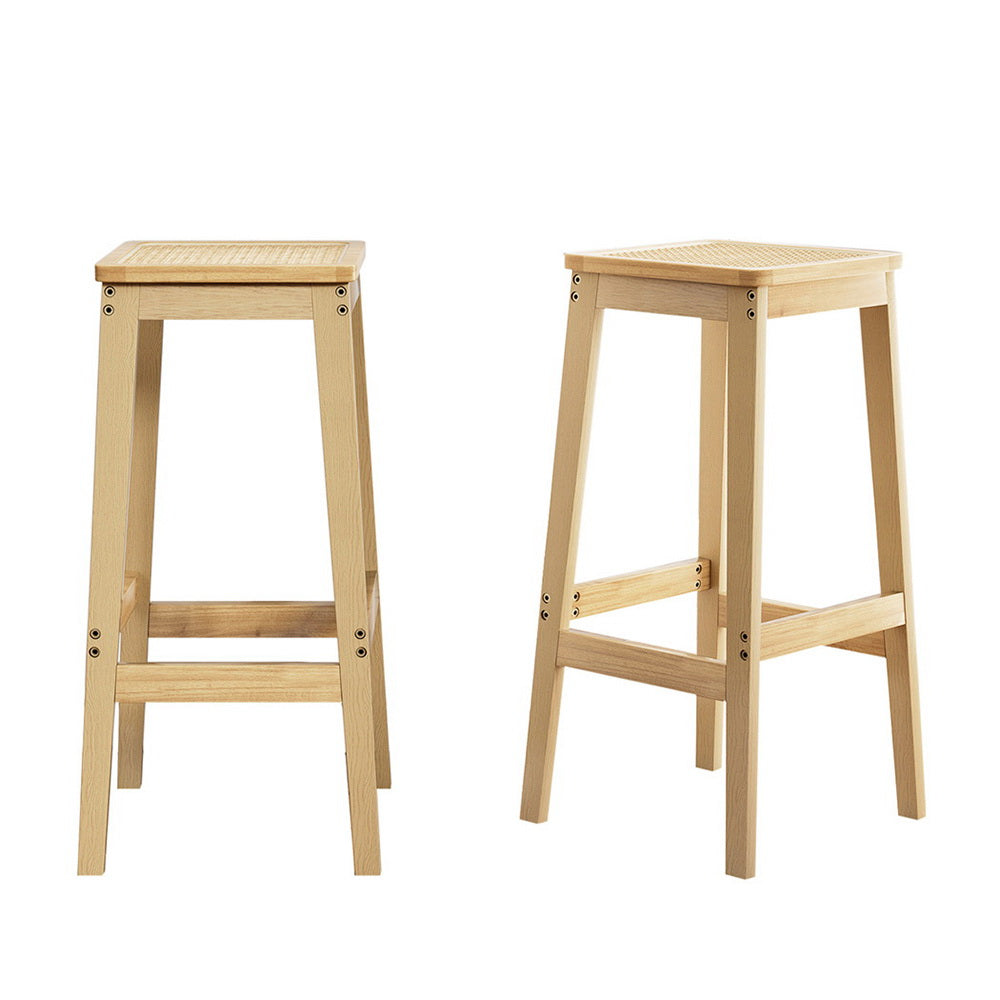2x Bar Stools Rubber Wood Stool Counter Chair Rattan Barstools Kitchen – product image 1