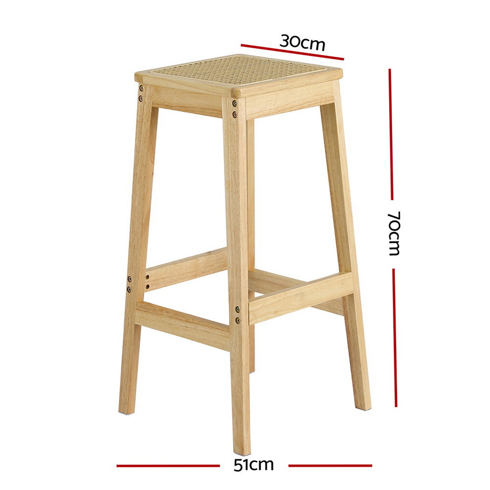 2x Bar Stools Rubber Wood Stool Counter Chair Rattan Barstools Kitchen – product image 2