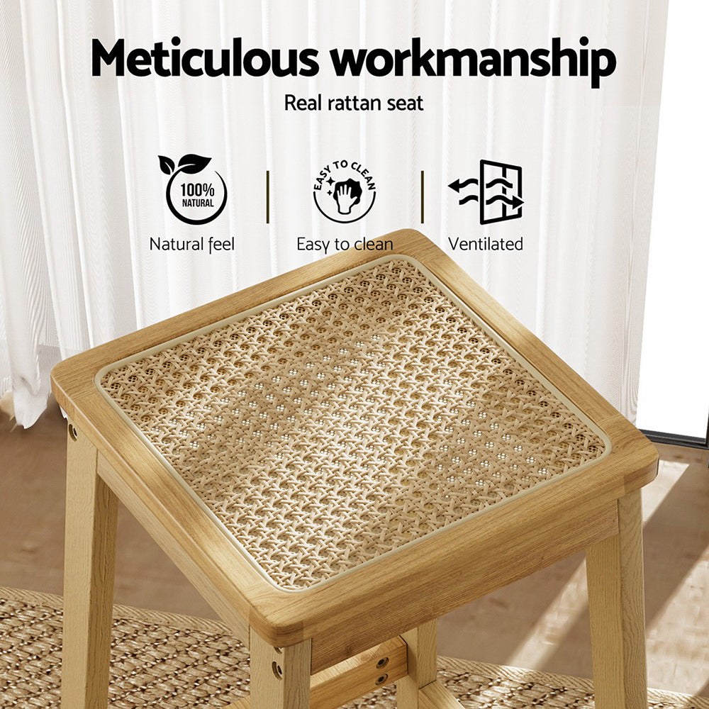 2x Bar Stools Rubber Wood Stool Counter Chair Rattan Barstools Kitchen – product image 4