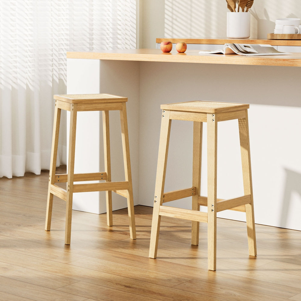 2x Bar Stools Rubber Wood Stool Counter Chair Rattan Barstools Kitchen – product image 7
