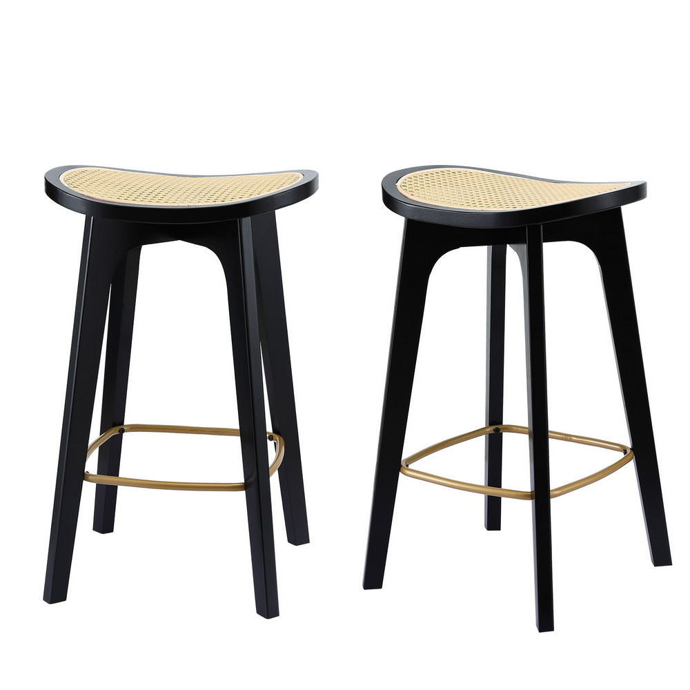 2x Bar Stools Rattan Counter Kitchen Dinning Chair Bamboo Saddle Black – product image 1