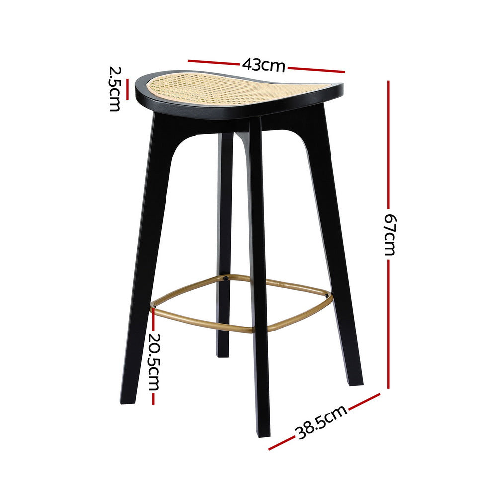 2x Bar Stools Rattan Counter Kitchen Dinning Chair Bamboo Saddle Black – product image 2