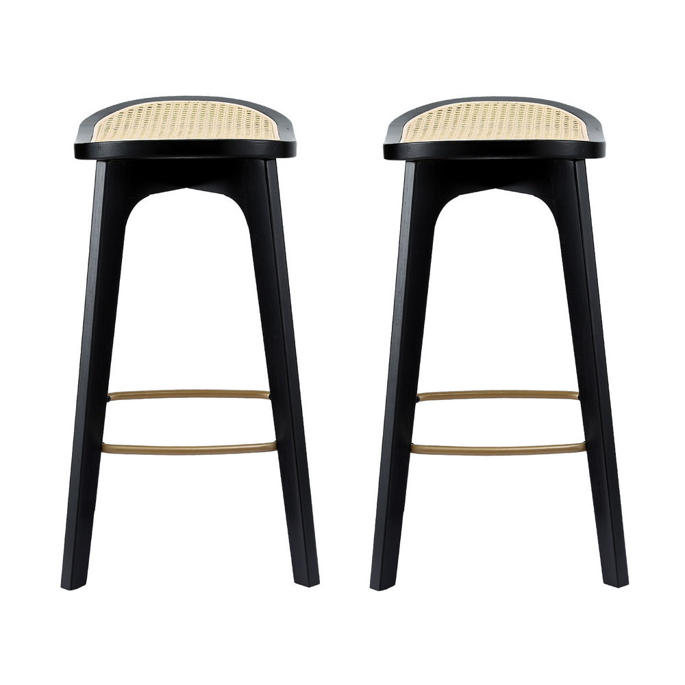 2x Bar Stools Rattan Counter Kitchen Dinning Chair Bamboo Saddle Black – product image 3