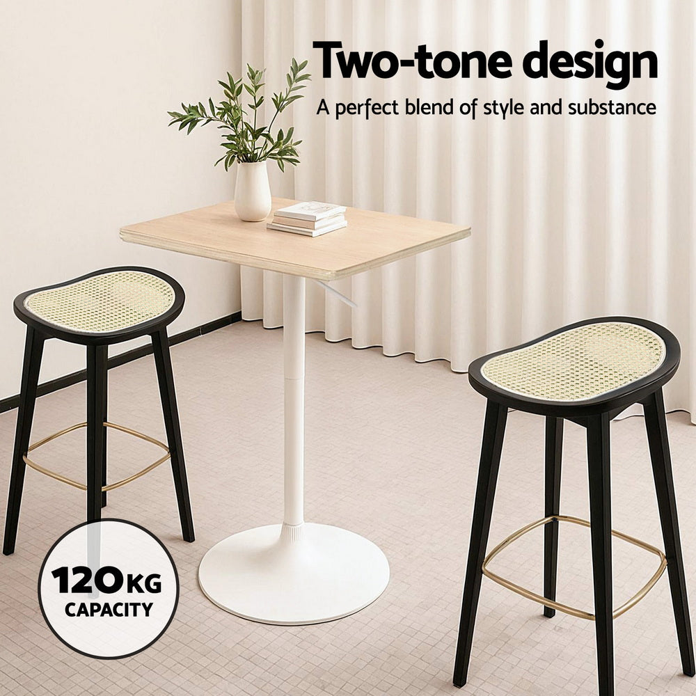 2x Bar Stools Rattan Counter Kitchen Dinning Chair Bamboo Saddle Black – product image 4