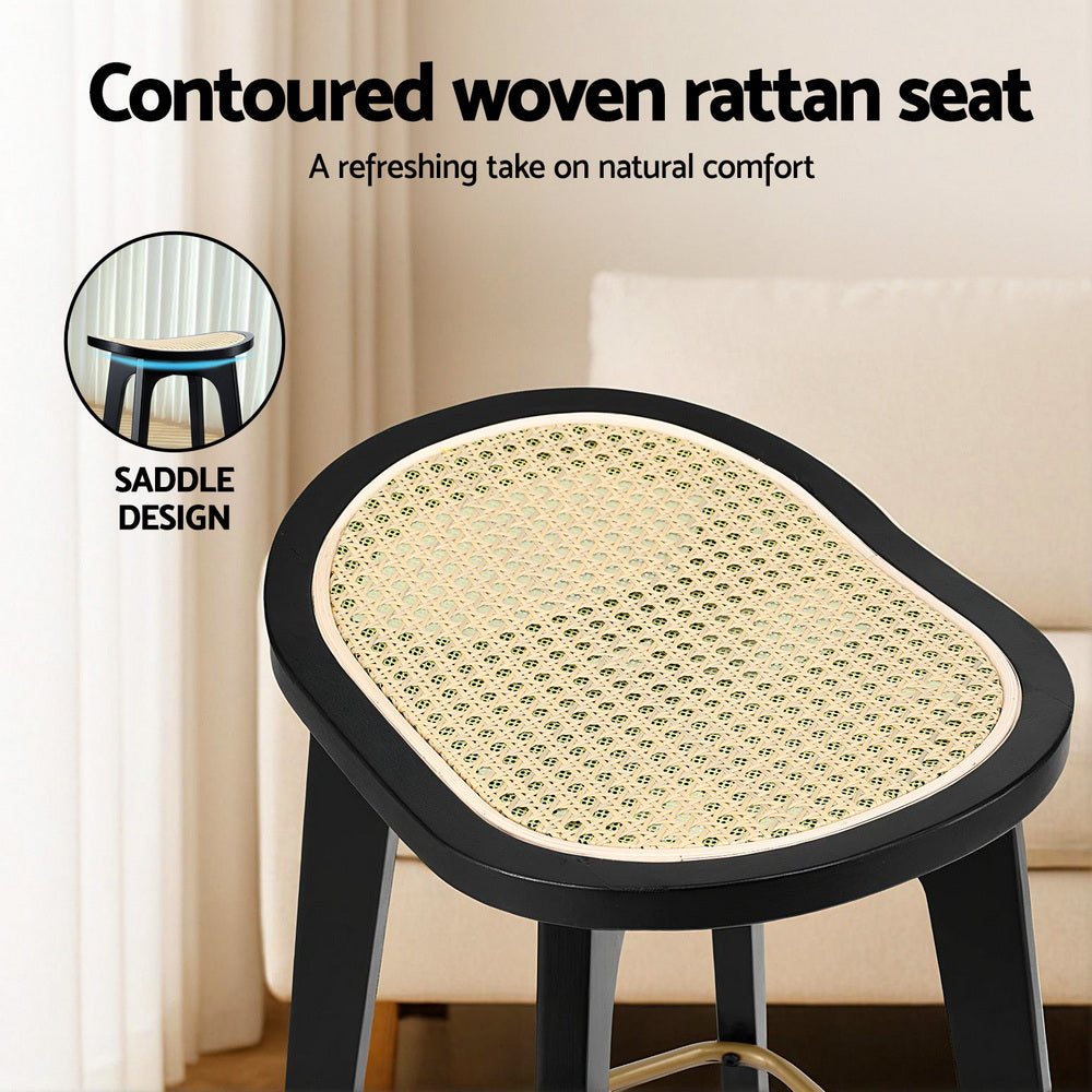 2x Bar Stools Rattan Counter Kitchen Dinning Chair Bamboo Saddle Black – product image 5