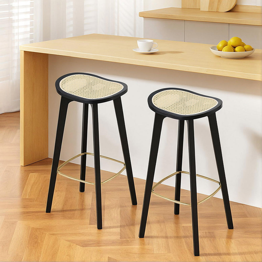2x Bar Stools Rattan Counter Kitchen Dinning Chair Bamboo Saddle Black – product image 7