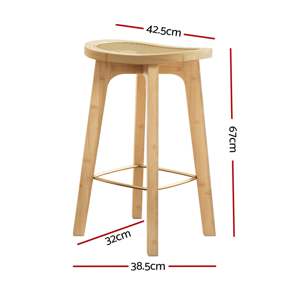 2x Bar Stools Bamboo Rattan Stool Counter Chair Kitchen Barstools – product image 2