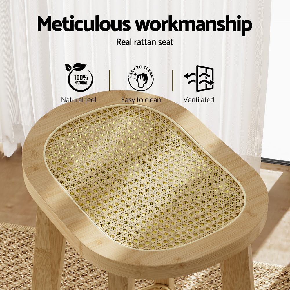 2x Bar Stools Bamboo Rattan Stool Counter Chair Kitchen Barstools – product image 4