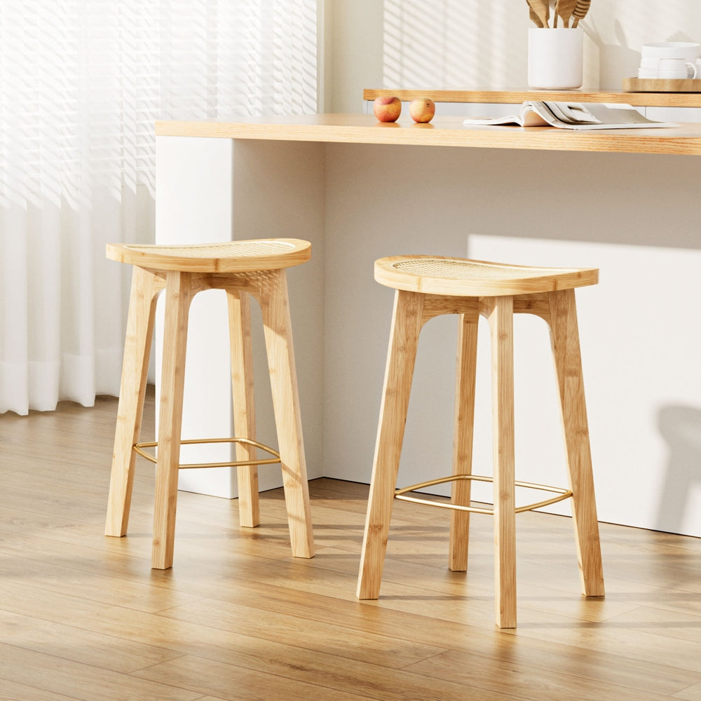 2x Bar Stools Bamboo Rattan Stool Counter Chair Kitchen Barstools – product image 7