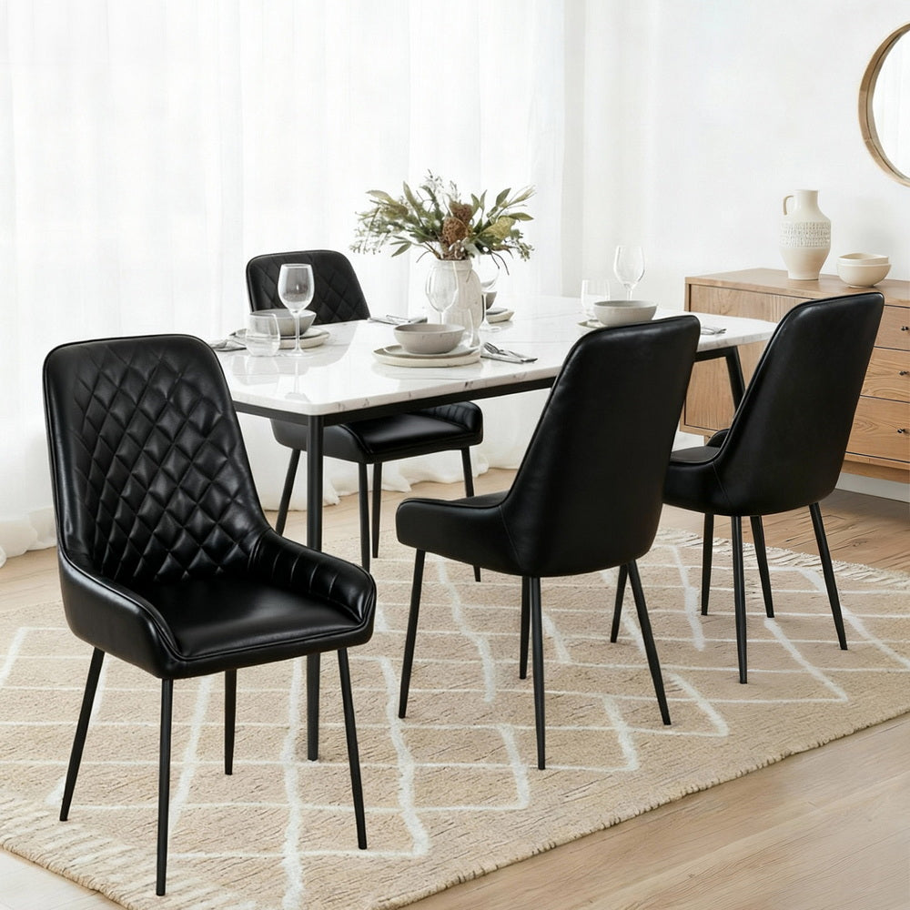 Artiss 4x Dining Chairs Retro PU Leather Kitchen Lounge Cafe Accent Chair Black