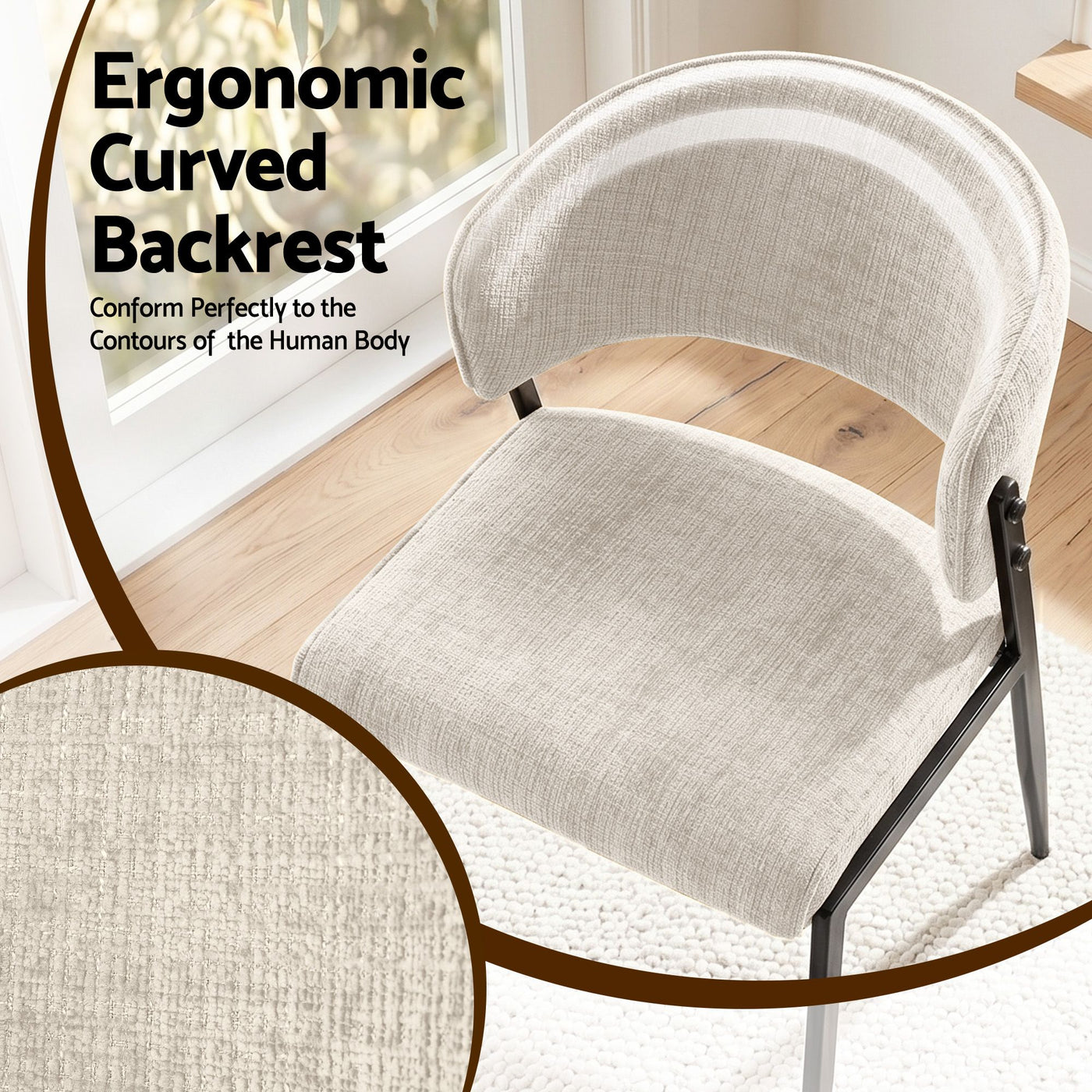 Artiss Dining Chairs Set of 2 Linen Fabric Soft Upholstered Chairs Beige