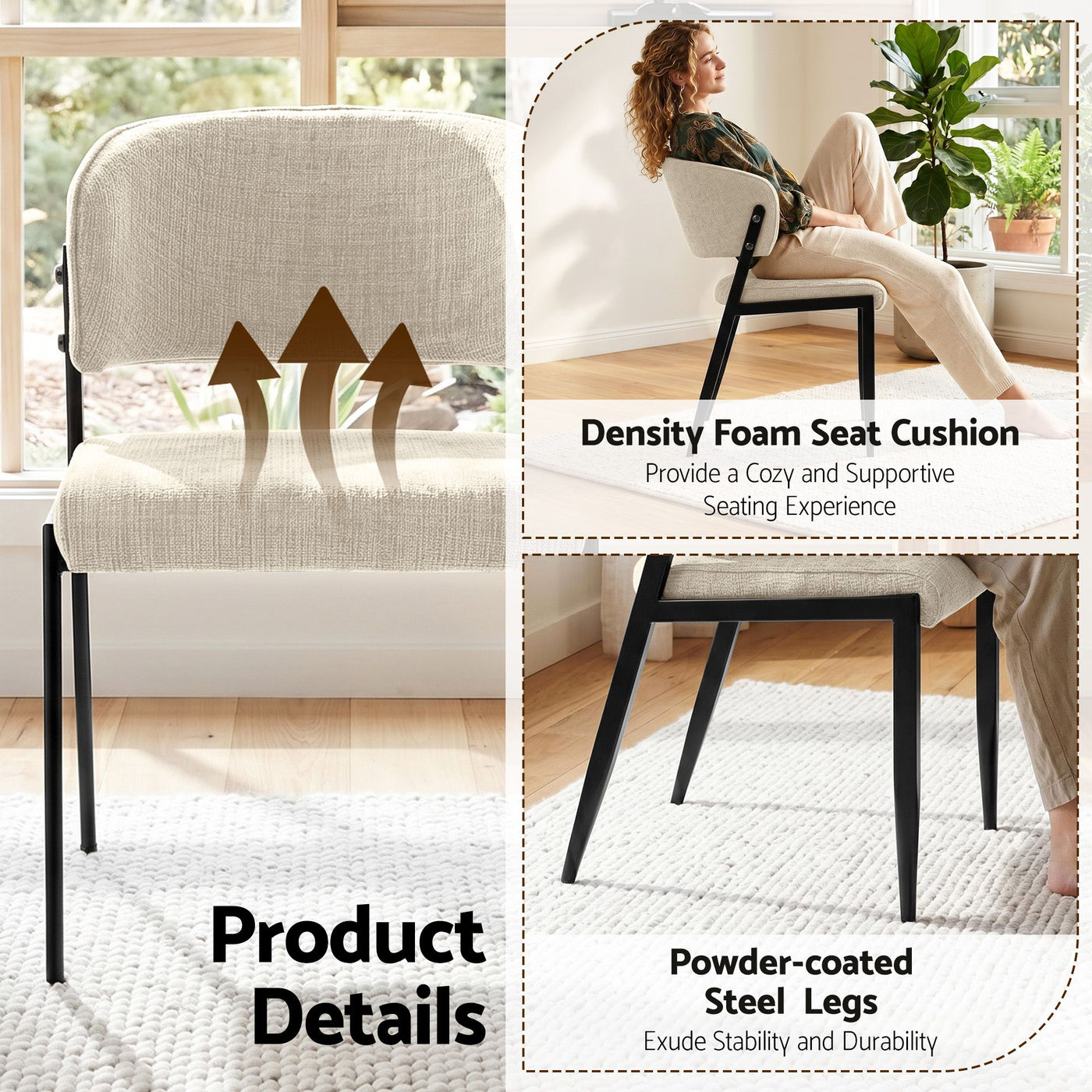 Artiss Dining Chairs Set of 2 Linen Fabric Soft Upholstered Chairs Beige