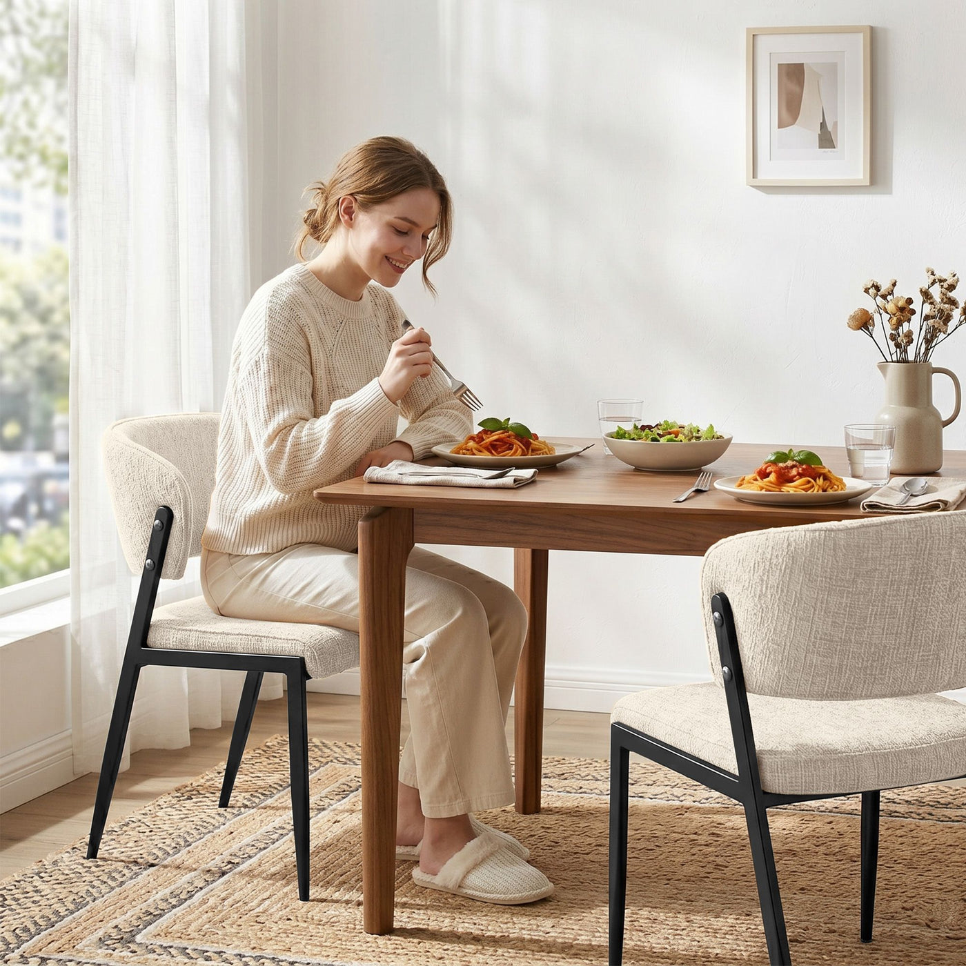 Artiss Dining Chairs Set of 2 Linen Fabric Soft Upholstered Chairs Beige