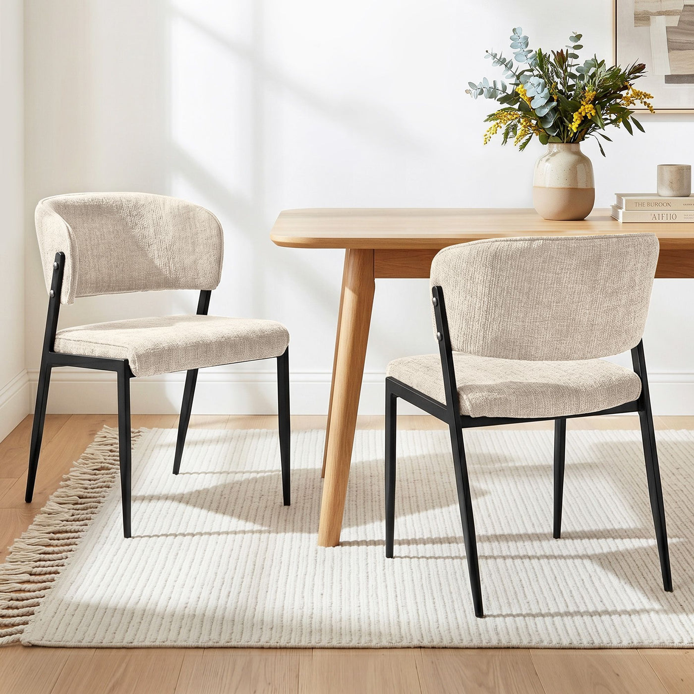 Artiss Dining Chairs Set of 2 Linen Fabric Soft Upholstered Chairs Beige