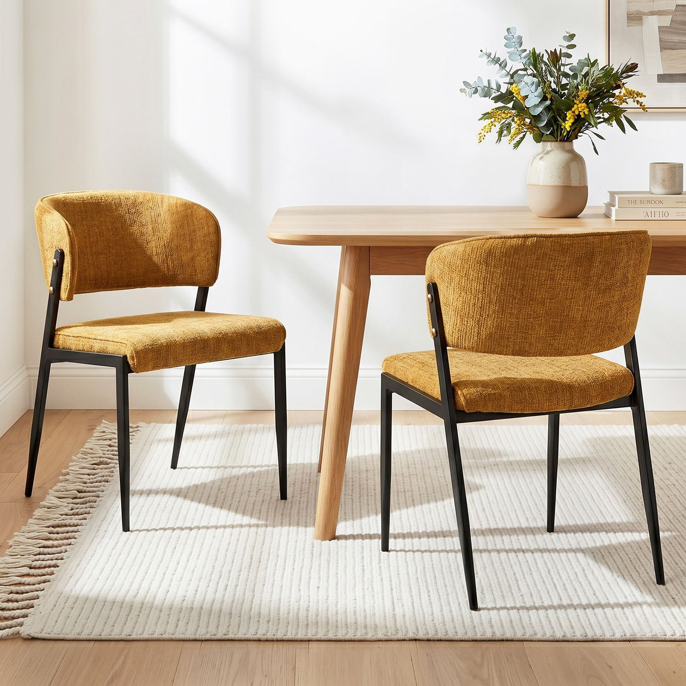 Artiss Dining Chairs Set of 2 Linen Fabric Soft Upholstered Chairs Mustard