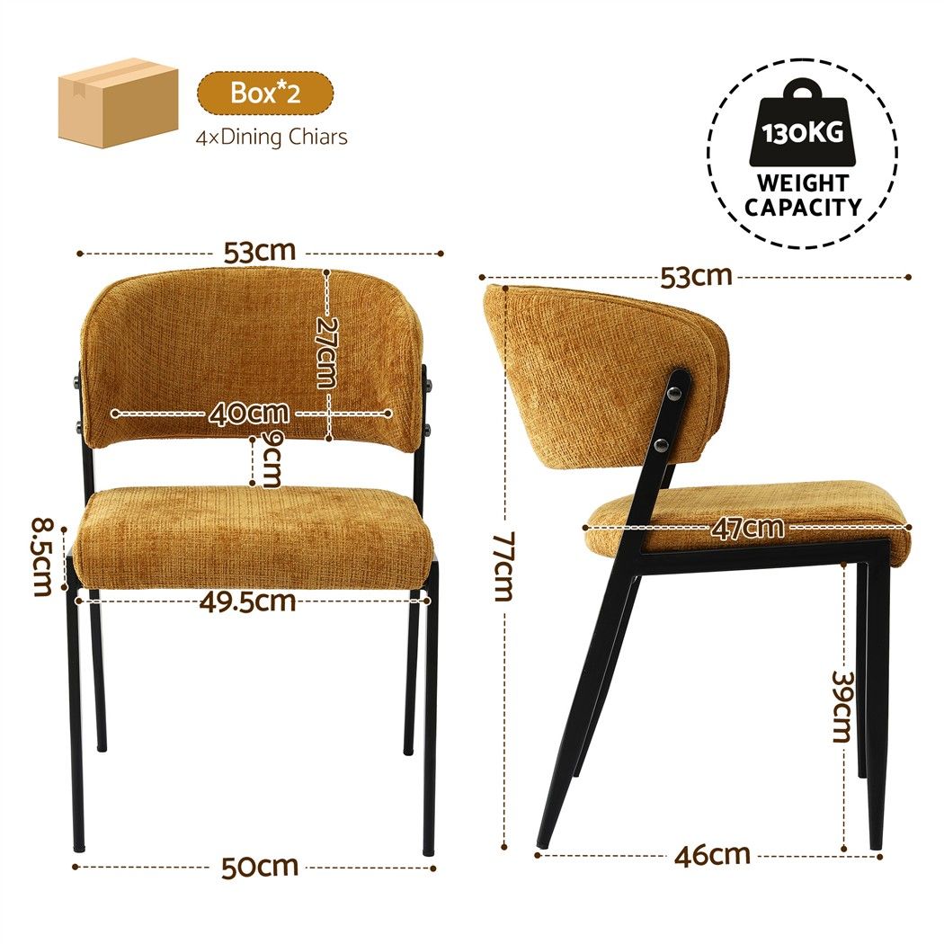 Artiss Dining Chairs Set of 4 Linen Fabric Soft Upholstered Chairs Mustard