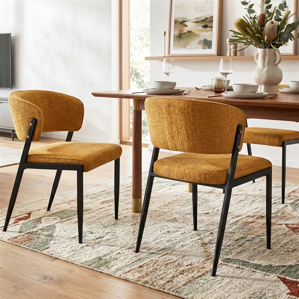 Artiss Dining Chairs Set of 4 Linen Fabric Soft Upholstered Chairs Mustard