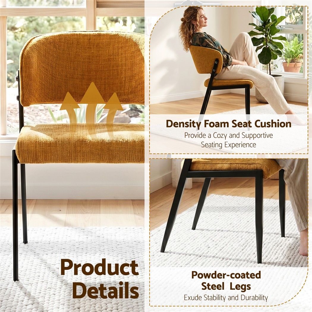 Artiss Dining Chairs Set of 4 Linen Fabric Soft Upholstered Chairs Mustard