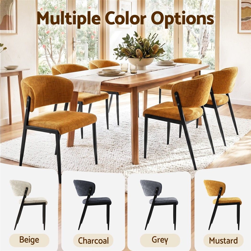 Artiss Dining Chairs Set of 4 Linen Fabric Soft Upholstered Chairs Mustard