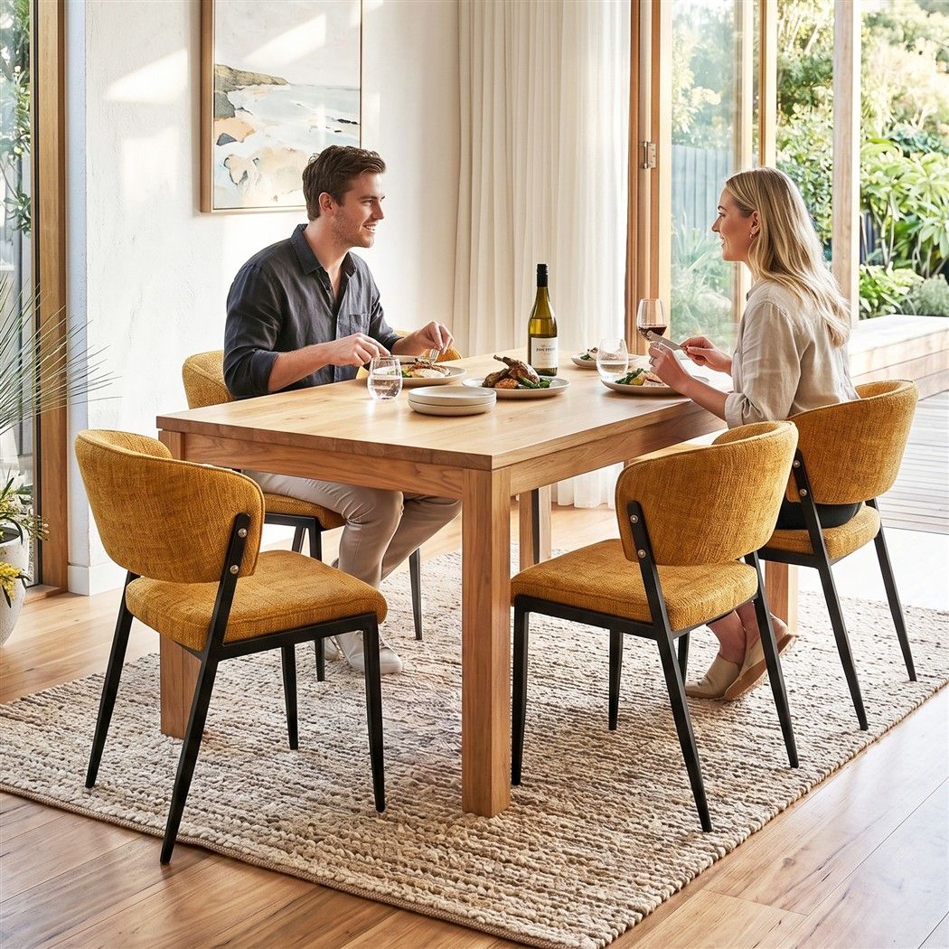 Artiss Dining Chairs Set of 4 Linen Fabric Soft Upholstered Chairs Mustard