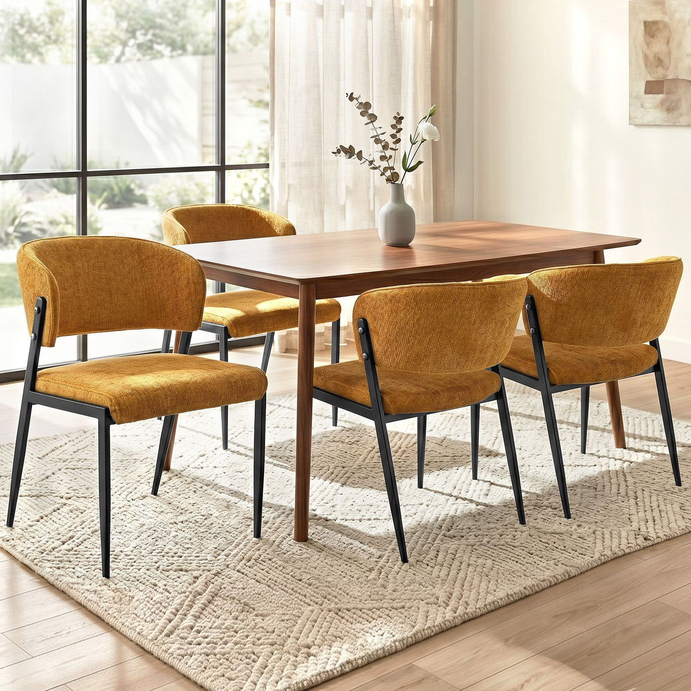 Artiss Dining Chairs Set of 4 Linen Fabric Soft Upholstered Chairs Mustard