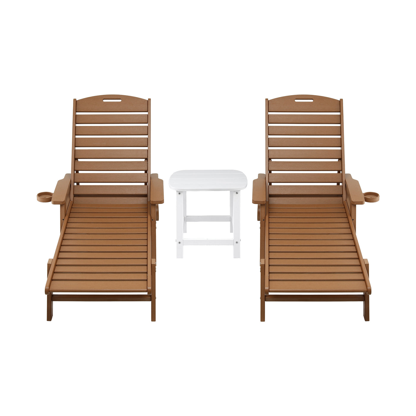 Gardeon Sun Lounge Lounger Table and Chairs Beach Chair HDPE Patio Outdoor Furniture Wheels Brown