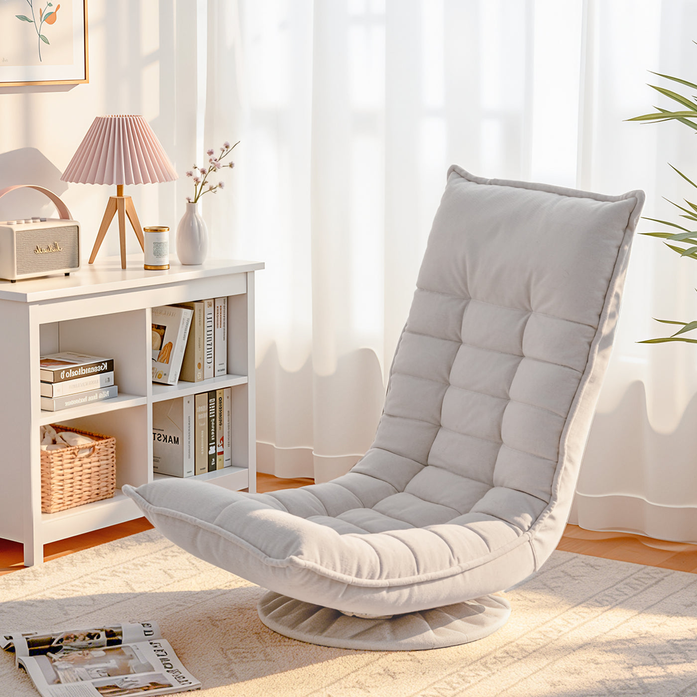 Artiss Swivel Floor Chair 5 Adjustable Foldable Lounge Seat Floor Sofa Chair Beige Grey