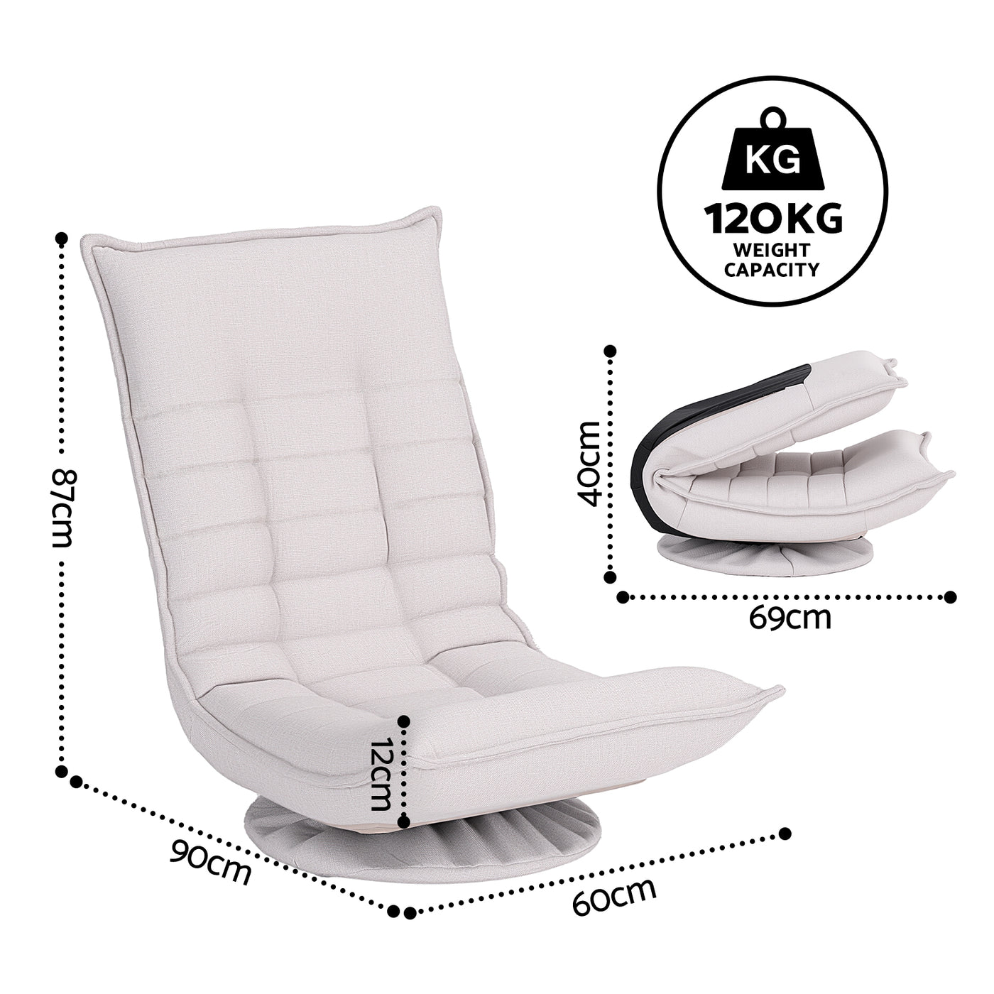 Artiss Swivel Floor Chair 5 Adjustable Foldable Lounge Seat Floor Sofa Chair Beige Grey