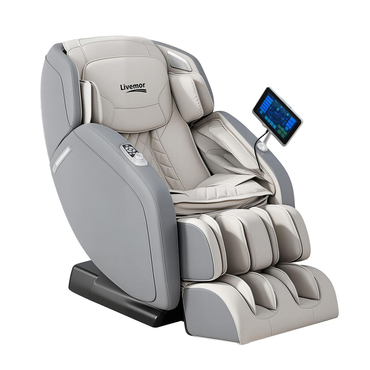 Livemor 4D Massage Chair Recliner - Full Body SL-Track Zero Gravity with AI Body Scan, Deep Tissue Electric Massager with Heat, 12 Auto Programs, LCD Touchscreen & Bluetooth, Grey