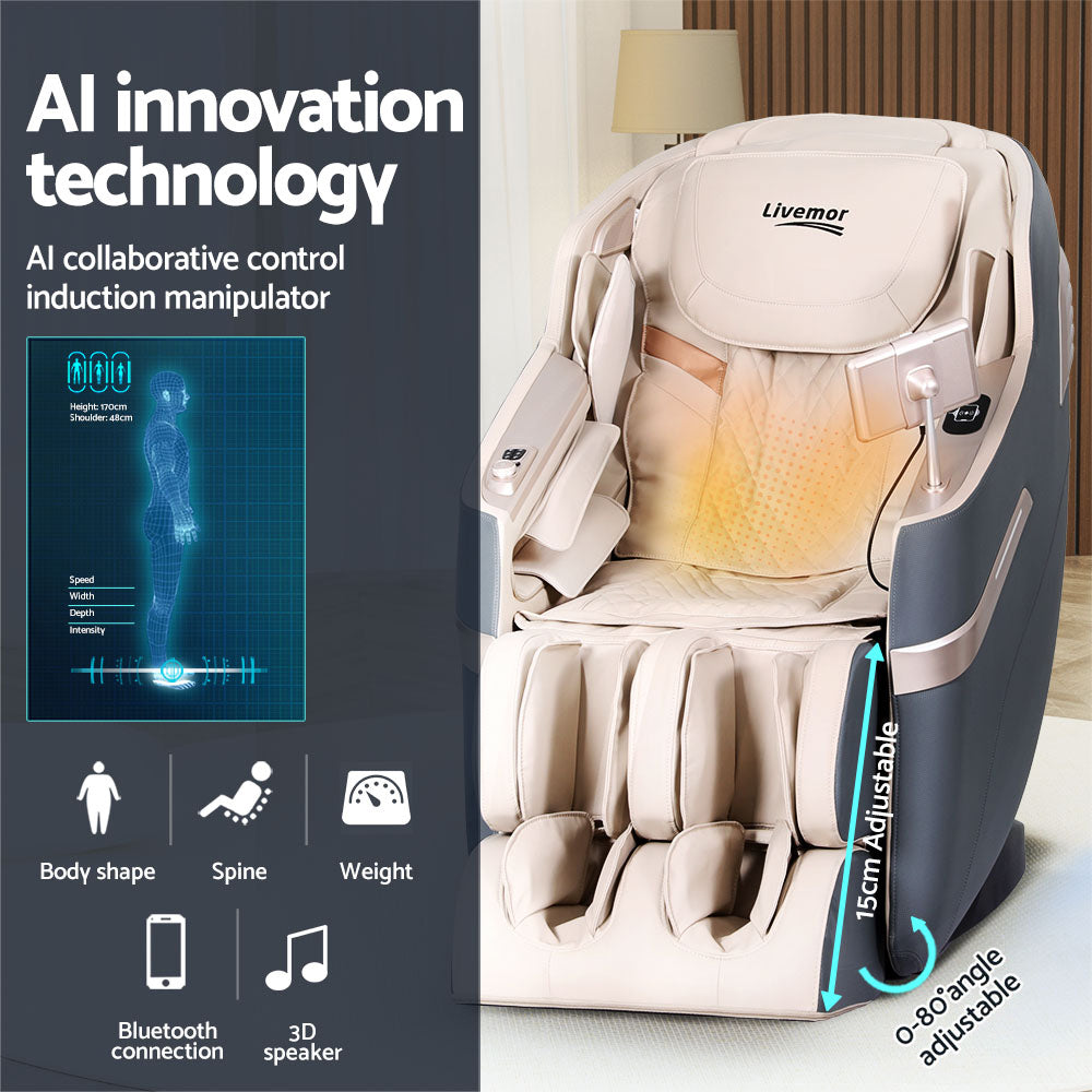 Livemor 4D Massage Chair Recliner SL Track Full Body Zero Gravity Massager Heated AI Body Scan SINA