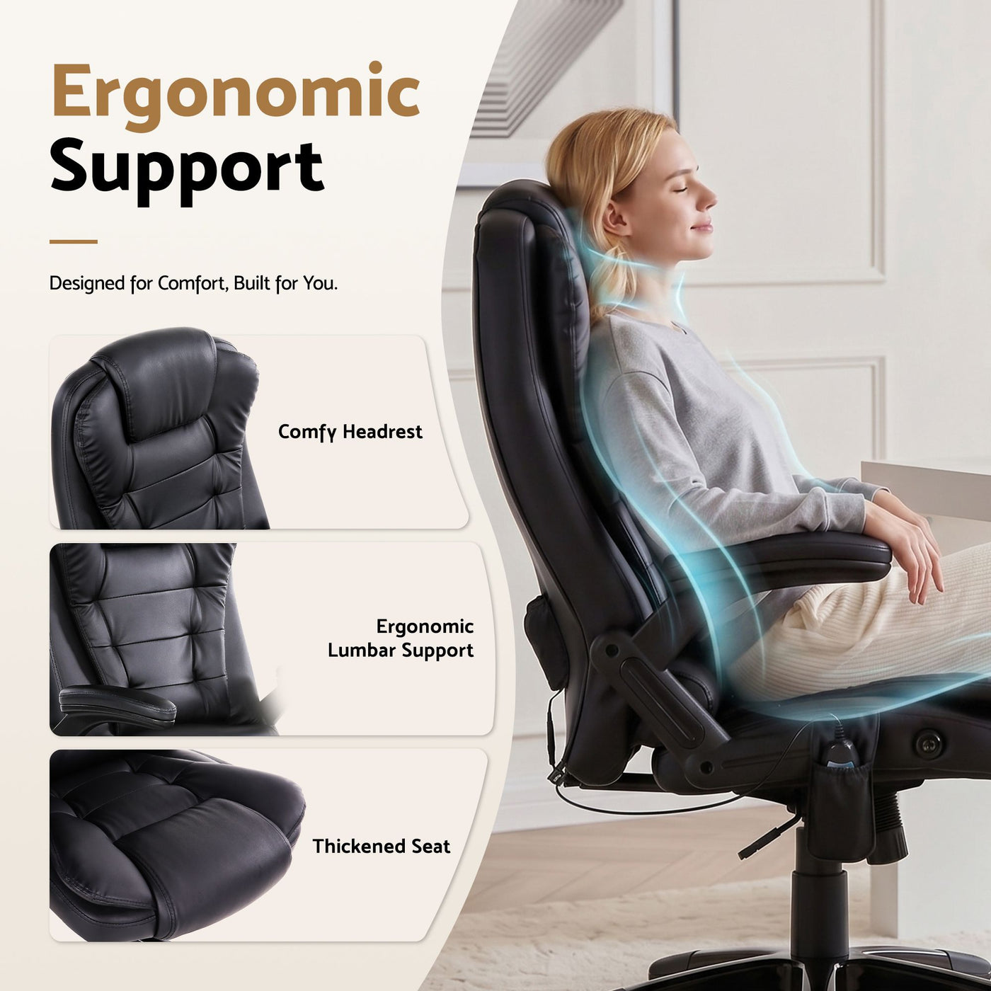 Artiss 8 Point Massage Office Chair Heated Seat Recliner PU Black