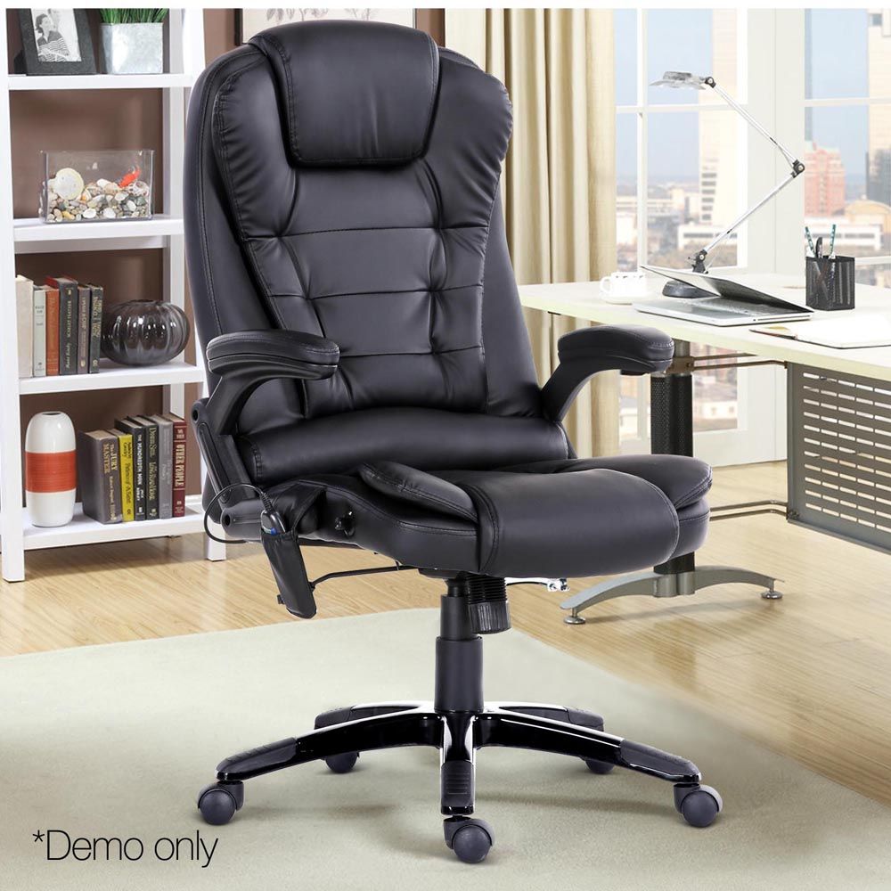 Artiss 8 Point Massage Office Chair Heated Seat Recliner PU Black