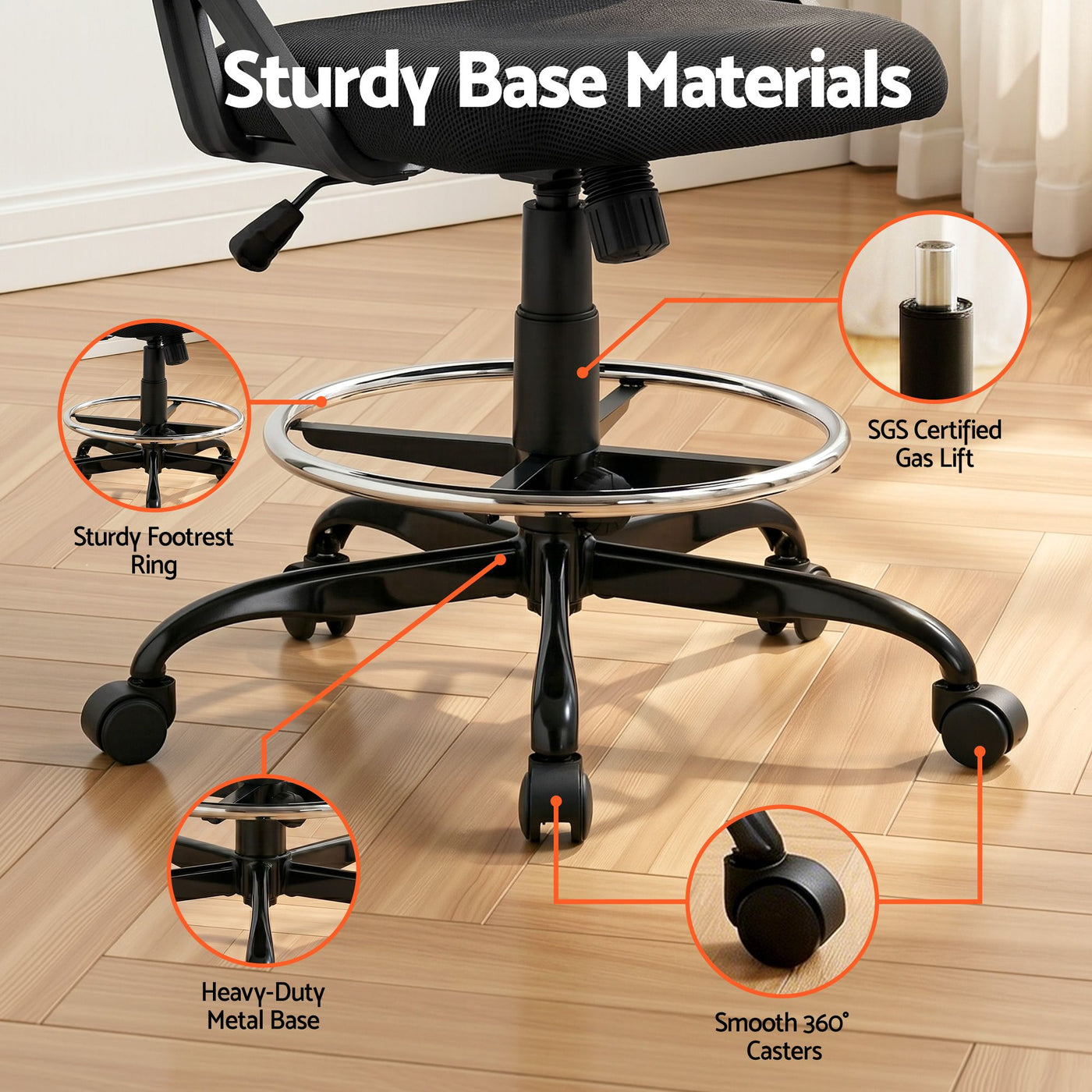Artiss Office Chair Drafting Stool Mesh Chairs Black
